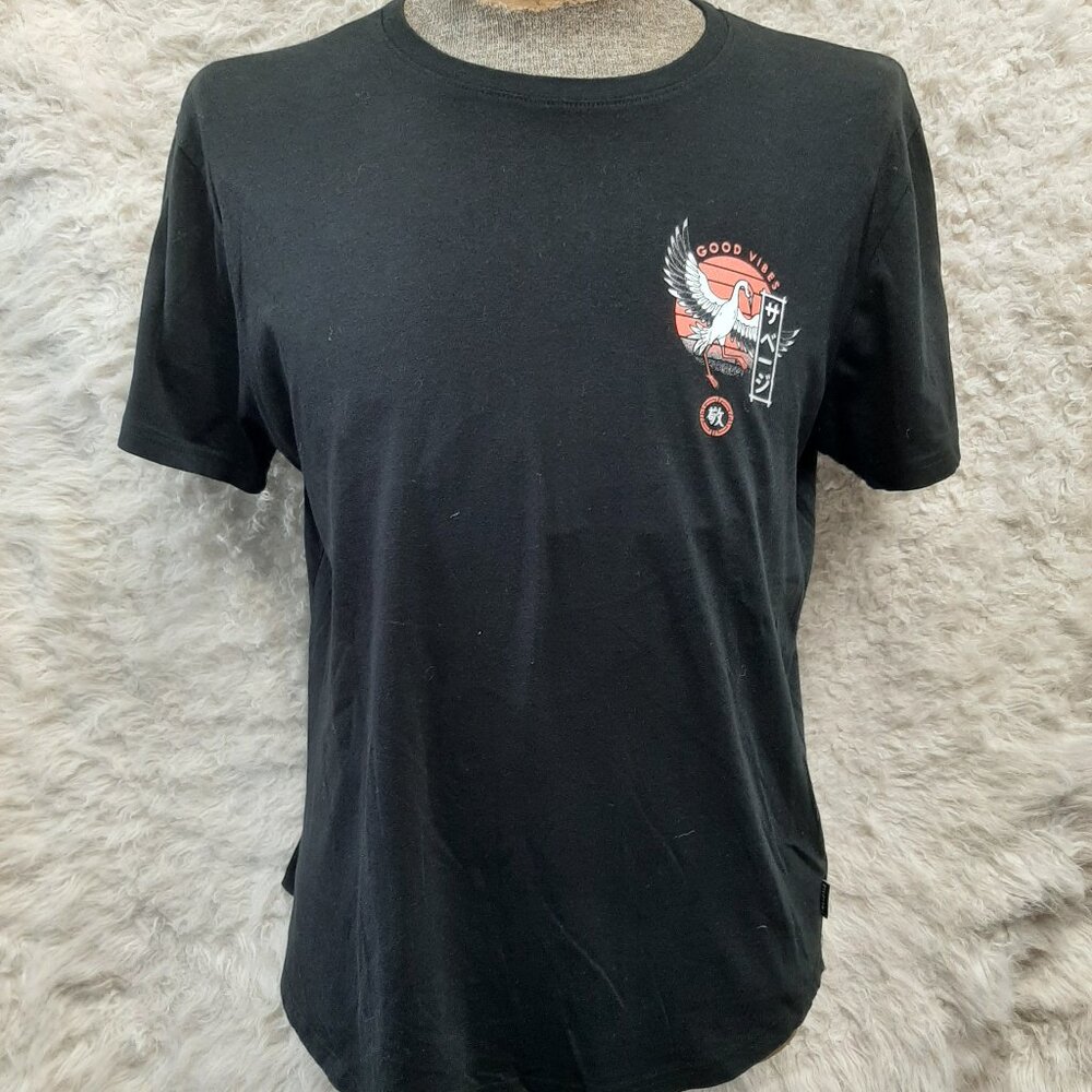 DK Man's Black w/ Japanese Crane Tattoo T-Shirt Size XL